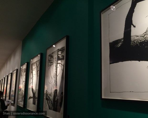 Illustrations from Jamie Hewlett's Pine series in his Suggestionists exhibition at the Woodward Gallery, NYC