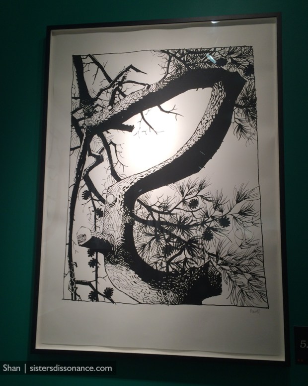 One of the "Pines" illustrations by Jamie Hewlett in the Suggestionists on exhibit at the Woodward Gallery in NYC